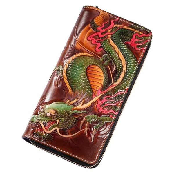 The Twin Dragons Wallet – Handcrafted Leather Long Wallet, “Guardians of Fortune”