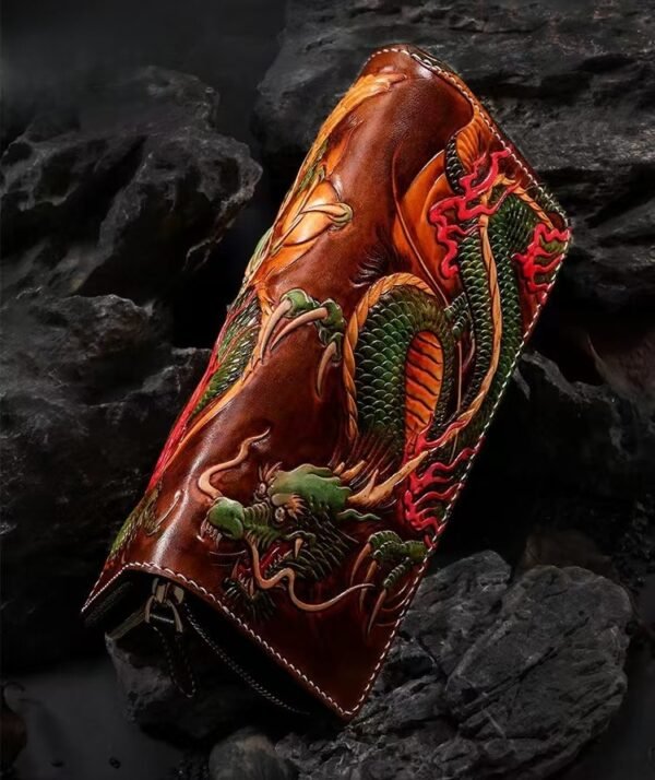 The Twin Dragons Wallet – Handcrafted Leather Long Wallet, “Guardians of Fortune”