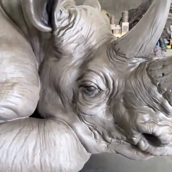 The Resting Rhino – Handcrafted Monumental Solid Brass Sculpture, “The Earth’s Armor,” Life-Size Museum-Quality Wildlife Art