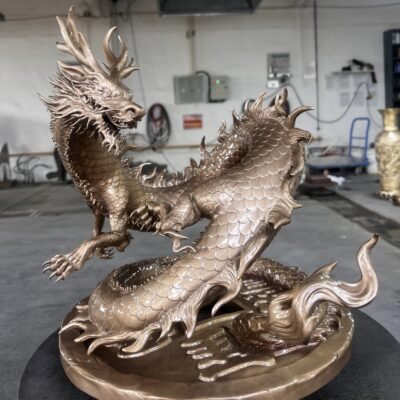 The Dragon on the Coin – Handcrafted Solid Brass Sculpture, “Guardian of Fortune,” Auspicious Chinese Dragon, Symbol of Wealth & Protection