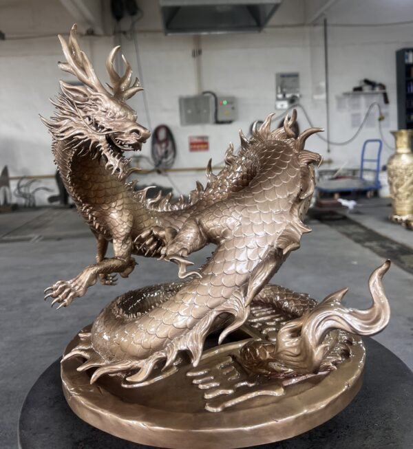 The Dragon on the Coin – Handcrafted Solid Brass Sculpture, “Guardian of Fortune,” Auspicious Chinese Dragon, Symbol of Wealth & Protection
