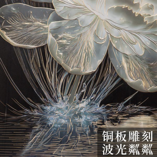“Luminous Water Lilies” – Handcrafted Solid Brass Chisel-Painted Artwork