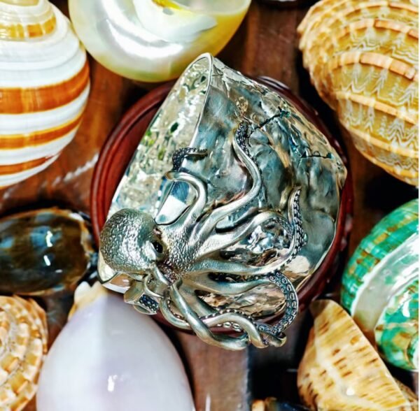 Octopus Handle Silver Cup – Handcrafted Solid Sterling Silver Vessel, “Wealth from All Directions,” Masterful Artisan Design for Tea or Coffee