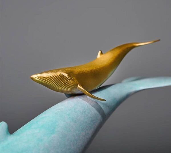 Mother and Calf Blue Whales – Handcrafted Solid Brass Sculpture, “Ocean’s Embrace,” Nordic-Inspired Home Decor, Symbol of Family & Freedom