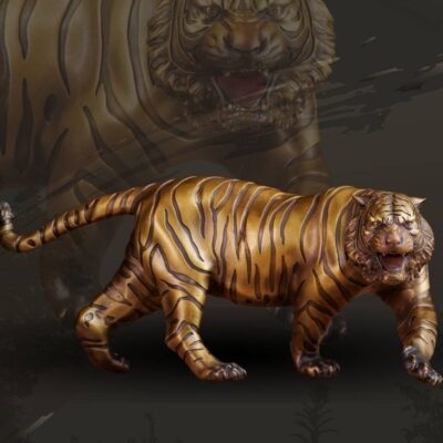 The Golden Tiger – Handcrafted Solid Brass Sculpture, “Walking with Majesty,”