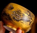 Ink Dragon Gold Cup – Handcrafted Jianzhan Tea Cup, Gilded Interior & Black Dragon Motif, Song Dynasty Kiln Heritage