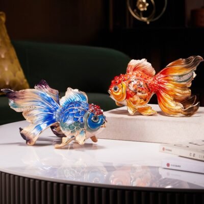 Abundance Every Year – Handcrafted Enamel Goldfish Sculpture, “Wealth & Happiness,” Zinc Alloy with Multicolor Enamel, Light Luxury Gift Box
