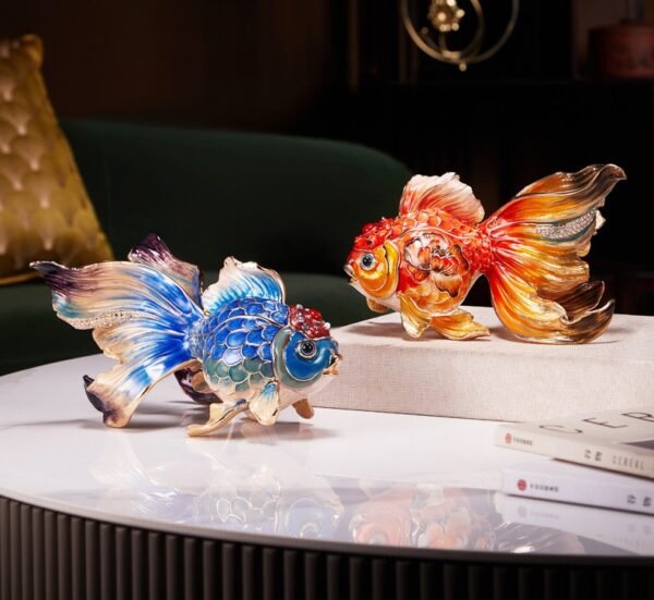 Abundance Every Year – Handcrafted Enamel Goldfish Sculpture, “Wealth & Happiness,” Zinc Alloy with Multicolor Enamel, Light Luxury Gift Box