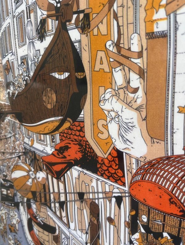 “Faubourg Saint-Honoré” – Framed Fine Art Reproduction, Inspired by the Hermès Parade Scarf, Museum-Grade Archival Pigment on Silk Fabric, Handcrafted Home Decor