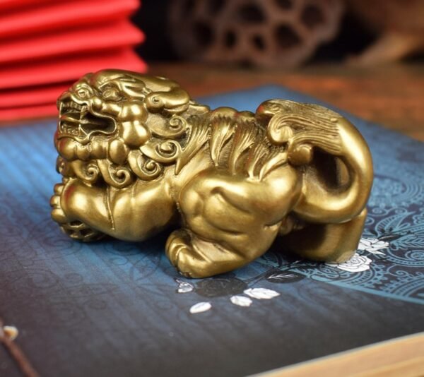 The Auspicious Lion – Handcrafted Solid Brass Sculpture, “The King’s Companion,” Fortune-Bringer & Palm Guardian, Scholar’s Desk Treasure