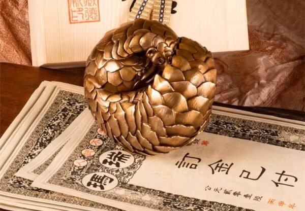 The Pangolin – Handcrafted Solid Bronze Sculpture, “Armored Guardian,” Pocket-Sized Heirloom