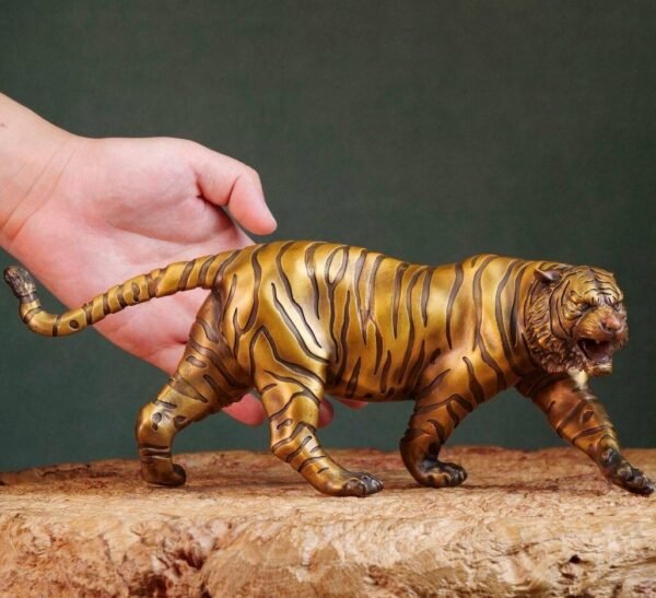 The Golden Tiger – Handcrafted Solid Brass Sculpture, “Walking with Majesty,”