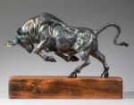 The Pioneer – Handcrafted Solid Brass Charging Bull Sculpture, “Breaking Ground”
