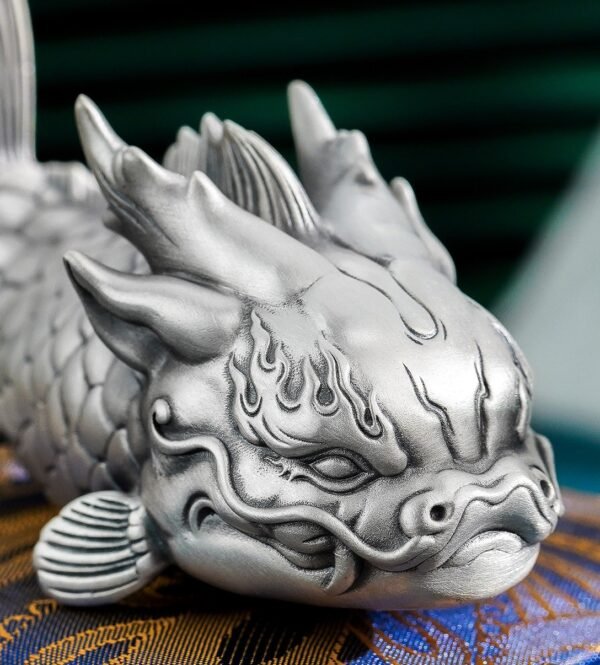 The Dragon-Fish - Handcrafted Solid Sterling Silver Sculpture, “From Carp to Dragon,” Auspicious Symbol of Transformation & Success