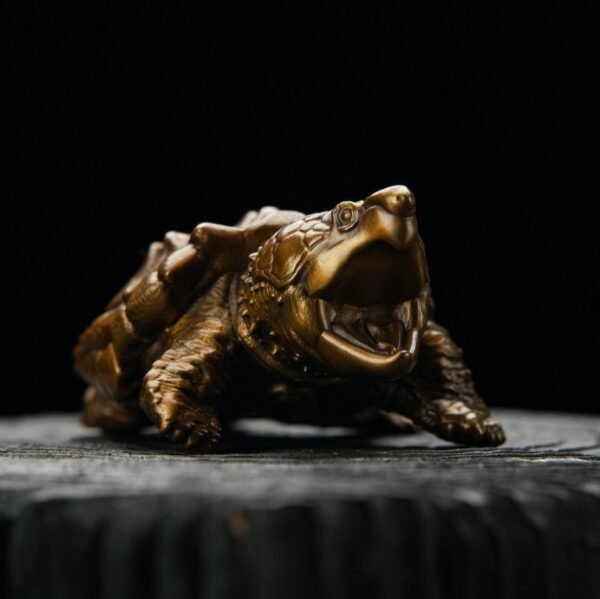 The Alligator Snapping Turtle – Handcrafted Solid Bronze Sculpture, “The Ancient Angler,” Pocket-Sized Prehistoric Predator