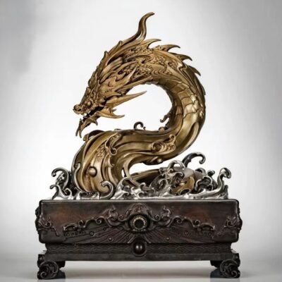 The Dragon of the Roaring Sea – Handcrafted Solid Bronze Incense Burner, “The Dragon Rises from the Deep”
