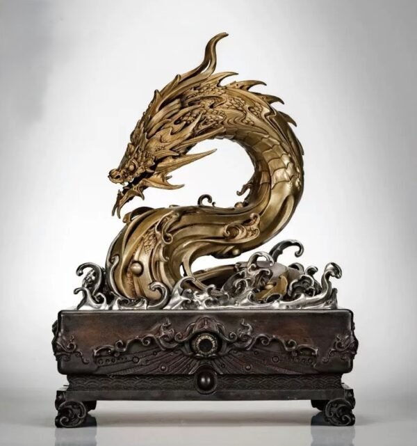 The Dragon of the Roaring Sea – Handcrafted Solid Bronze Incense Burner, “The Dragon Rises from the Deep”