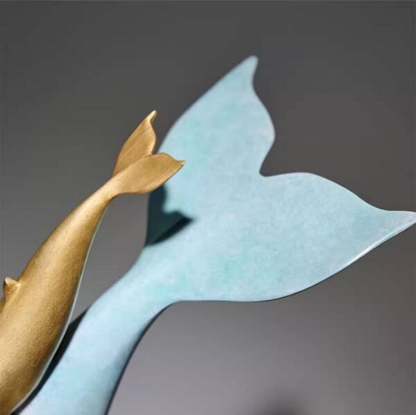 Mother and Calf Blue Whales – Handcrafted Solid Brass Sculpture, “Ocean’s Embrace,” Nordic-Inspired Home Decor, Symbol of Family & Freedom