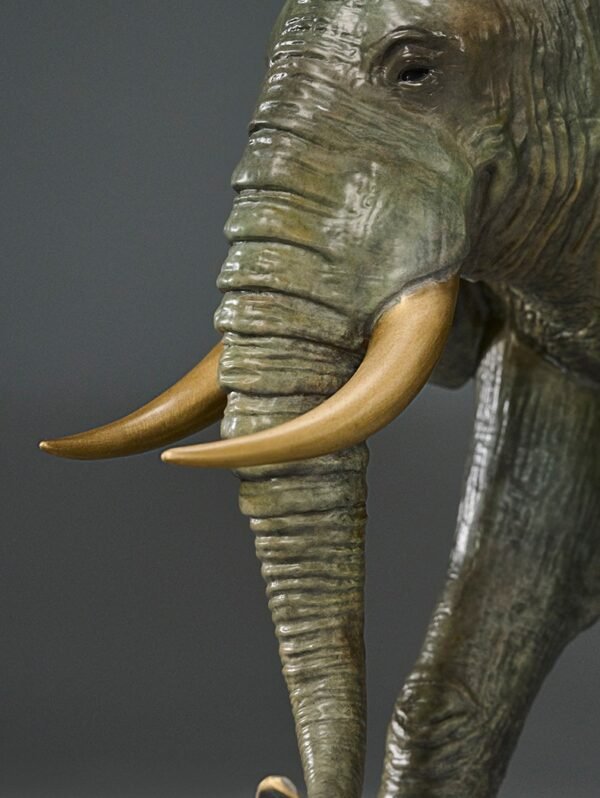 The African Elephant – Handcrafted Solid Brass Walking Sculpture, “The Gentle Giant”