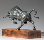 The Pioneer – Handcrafted Solid Brass Charging Bull Sculpture, “Breaking Ground”