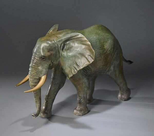 The African Elephant – Handcrafted Solid Brass Walking Sculpture, “The Gentle Giant”