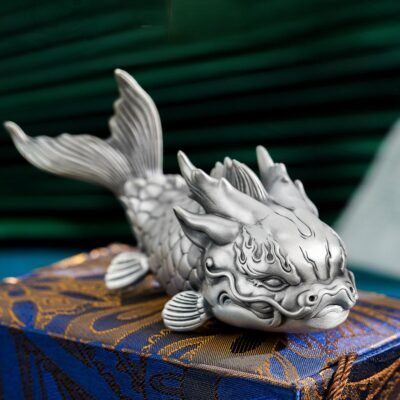 The Dragon-Fish - Handcrafted Solid Sterling Silver Sculpture, “From Carp to Dragon,” Auspicious Symbol of Transformation & Success