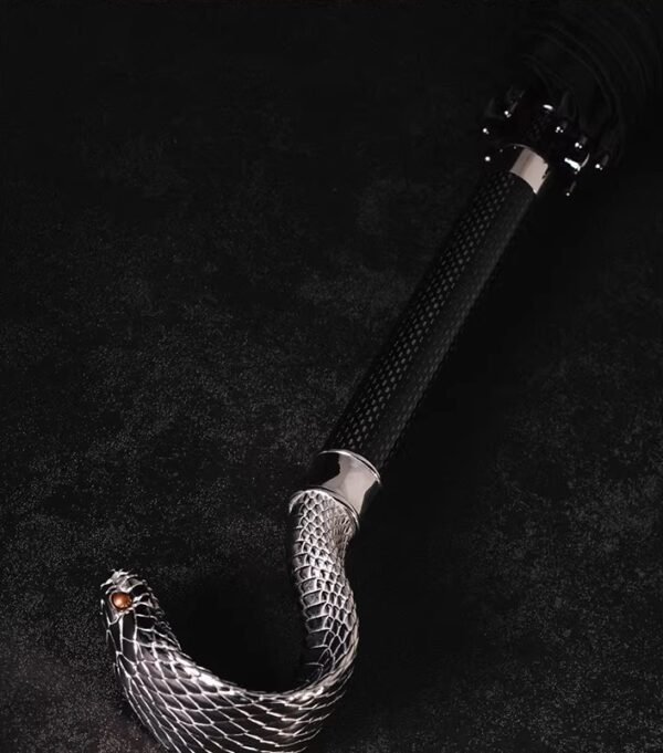 "The Silent King" – Handcrafted Snake Head Walking Cane Umbrella