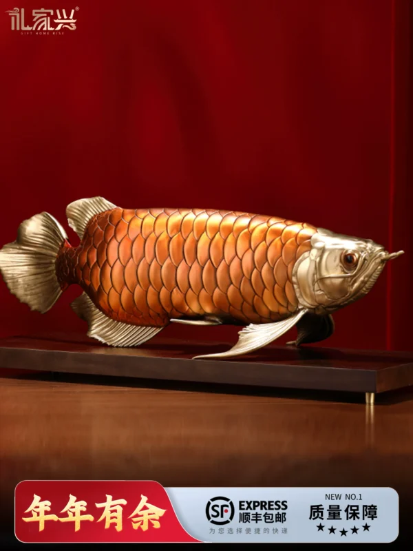 The Golden Arowana Statue – Solid Brass Feng Shui Wealth Ornament, Auspicious Home & Office Decor