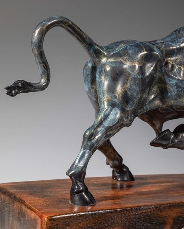 The Pioneer – Handcrafted Solid Brass Charging Bull Sculpture, “Breaking Ground”