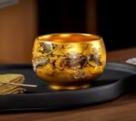 Ink Dragon Gold Cup – Handcrafted Jianzhan Tea Cup, Gilded Interior & Black Dragon Motif, Song Dynasty Kiln Heritage