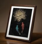 “Auspicious Koi (Desktop)” – Handcrafted Solid Brass Chisel-Painted Tabletop Art