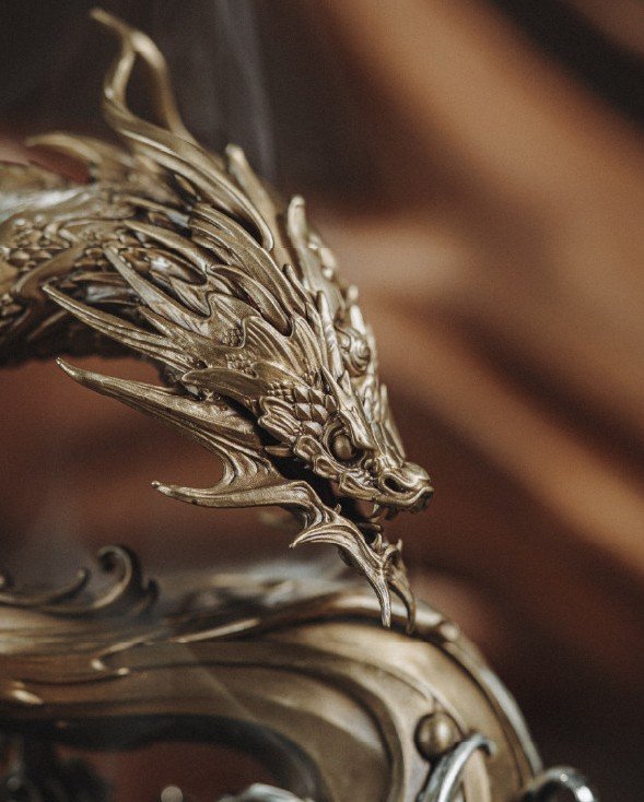 The Dragon of the Roaring Sea – Handcrafted Solid Bronze Incense Burner, “The Dragon Rises from the Deep”