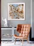 “Faubourg Saint-Honoré” – Framed Fine Art Reproduction, Inspired by the Hermès Parade Scarf, Museum-Grade Archival Pigment on Silk Fabric, Handcrafted Home Decor