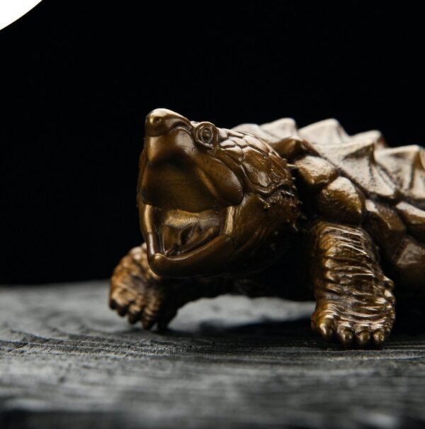 The Alligator Snapping Turtle – Handcrafted Solid Bronze Sculpture, “The Ancient Angler,” Pocket-Sized Prehistoric Predator