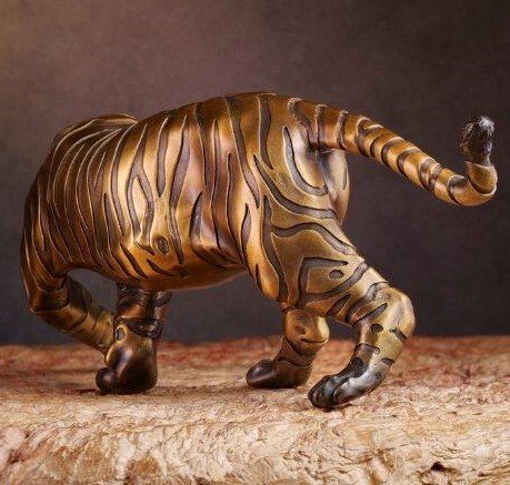 The Golden Tiger – Handcrafted Solid Brass Sculpture, “Walking with Majesty,”