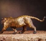 The Golden Tiger – Handcrafted Solid Brass Sculpture, “Walking with Majesty,”