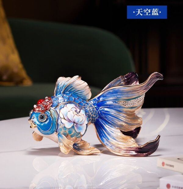 Abundance Every Year – Handcrafted Enamel Goldfish Sculpture, “Wealth & Happiness,” Zinc Alloy with Multicolor Enamel, Light Luxury Gift Box