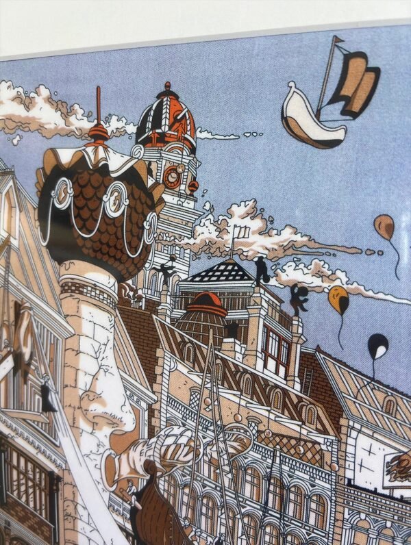 “Faubourg Saint-Honoré” – Framed Fine Art Reproduction, Inspired by the Hermès Parade Scarf, Museum-Grade Archival Pigment on Silk Fabric, Handcrafted Home Decor