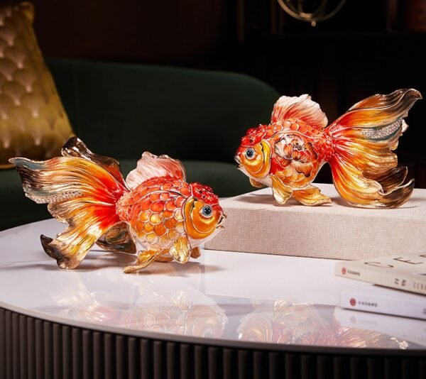 Abundance Every Year – Handcrafted Enamel Goldfish Sculpture, “Wealth & Happiness,” Zinc Alloy with Multicolor Enamel, Light Luxury Gift Box