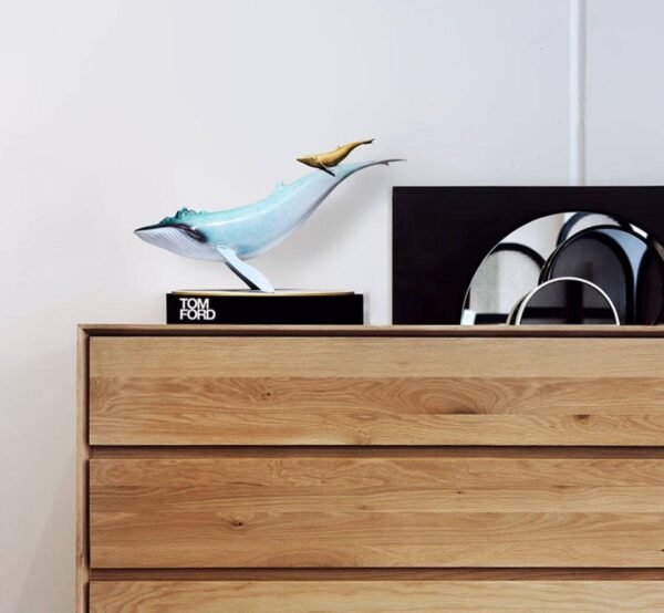 Mother and Calf Blue Whales – Handcrafted Solid Brass Sculpture, “Ocean’s Embrace,” Nordic-Inspired Home Decor, Symbol of Family & Freedom