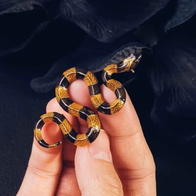 The Banded Krait Brooch – Handcrafted Brass & Resin Serpent Pin