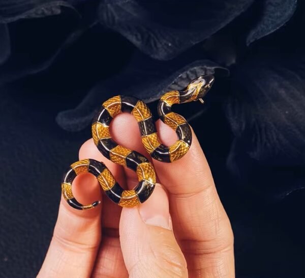 The Banded Krait Brooch – Handcrafted Brass & Resin Serpent Pin