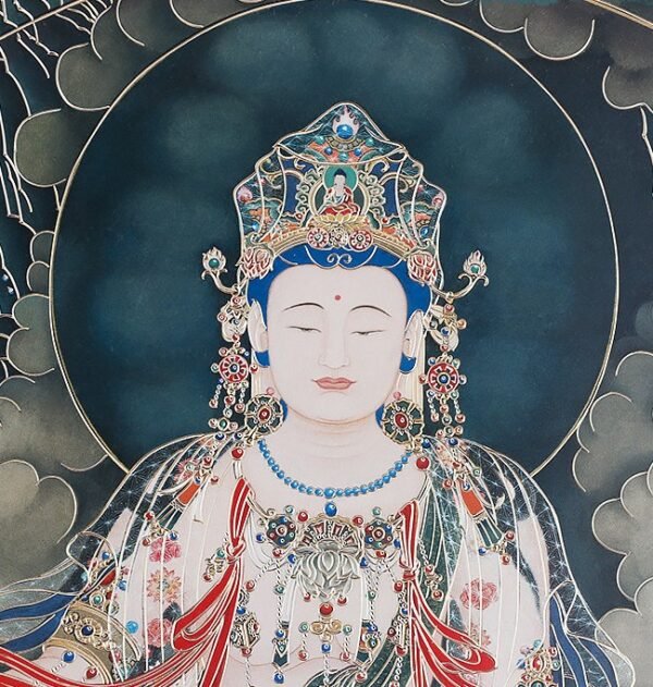 “Water-Moon Guanyin” – Handcrafted Solid Brass Chisel-Painted Wall Art, Inspired by Fahai Temple Murals