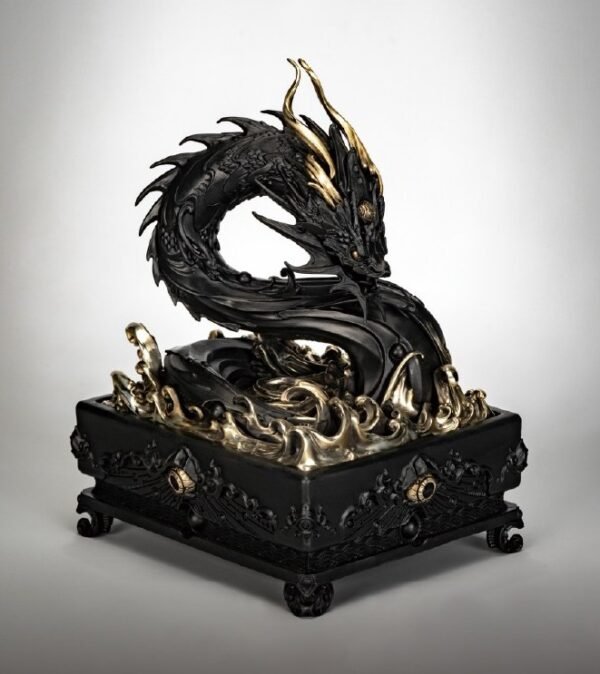 The Dragon of the Roaring Sea – Handcrafted Solid Bronze Incense Burner, “The Dragon Rises from the Deep”