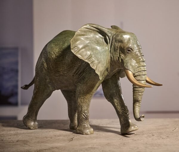 The African Elephant – Handcrafted Solid Brass Walking Sculpture, “The Gentle Giant”