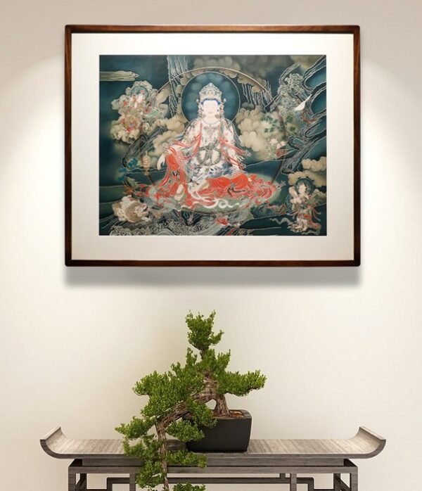 “Water-Moon Guanyin” – Handcrafted Solid Brass Chisel-Painted Wall Art, Inspired by Fahai Temple Murals