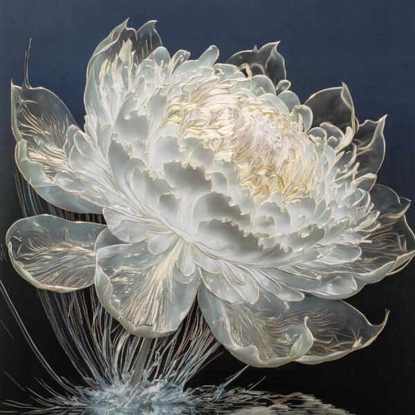 “Luminous Water Lilies” – Handcrafted Solid Brass Chisel-Painted Artwork