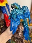 Blue Macaw – Handcrafted Resin Sculpture with Enamel Finish, Glass Eyes, Artist Lin Hui Design, Signed Collector’s Piece