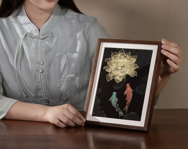 “Auspicious Koi (Desktop)” – Handcrafted Solid Brass Chisel-Painted Tabletop Art