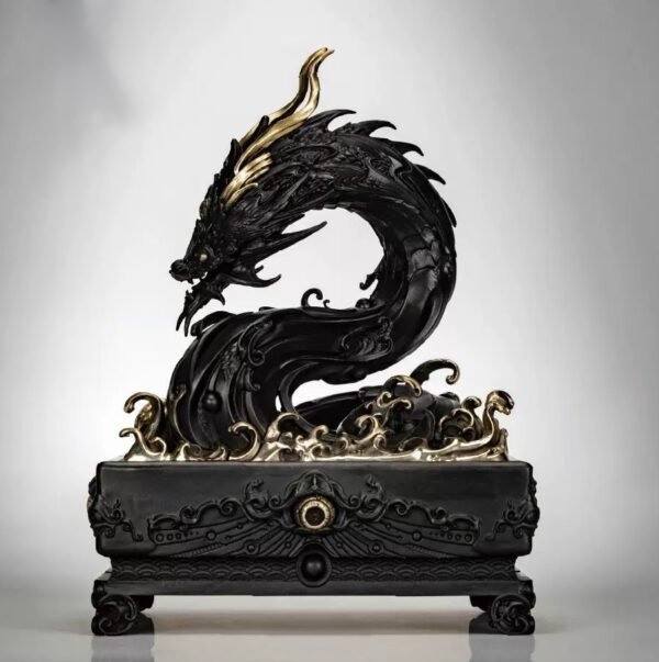 The Dragon of the Roaring Sea – Handcrafted Solid Bronze Incense Burner, “The Dragon Rises from the Deep”